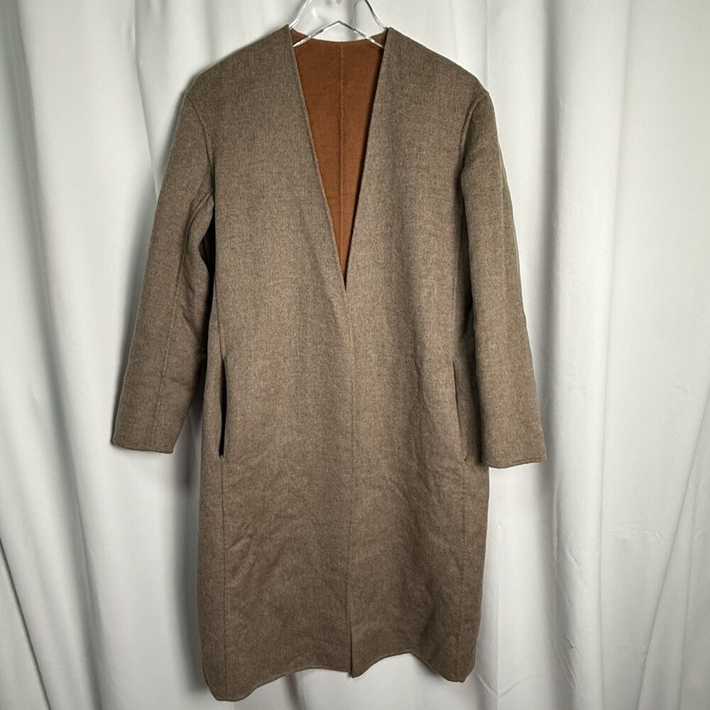 Vince Cashmere Wool Reversable Long Cardigan Coat Sepia Heather Sz XS (No Belt)
